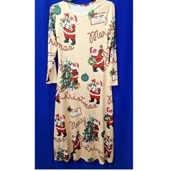 New Holiday Dress Maxi Cotton Stretch Retro Festive, Size Large **So Cute** - Picture 1 of 8